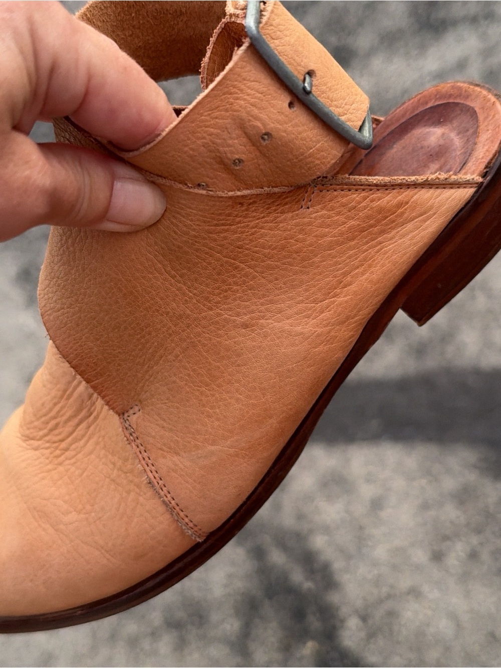 Free People Tan Leather Buckle Backless Mule